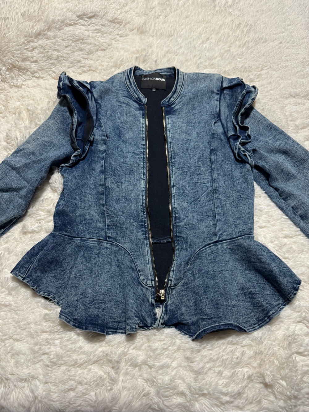 Fashion Nova Denim Peplum Jacket in Blue